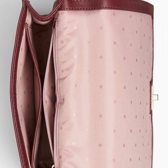 New Kate Spade Reese Park Marci Cherry Leather Quilted Chevron Flap Chain Purse - Picture 4 of 8